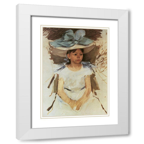 Ellen Mary In A Big Blue Hat 1905 White Modern Wood Framed Art Print with Double Matting by Cassatt, Mary