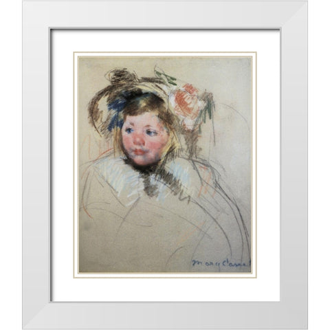 Head Of Sara In A Bonnet Looking To The Left 1901 White Modern Wood Framed Art Print with Double Matting by Cassatt, Mary