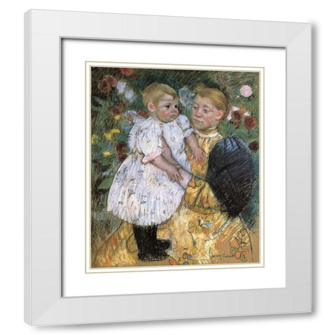 In The Garden 1893 White Modern Wood Framed Art Print with Double Matting by Cassatt, Mary