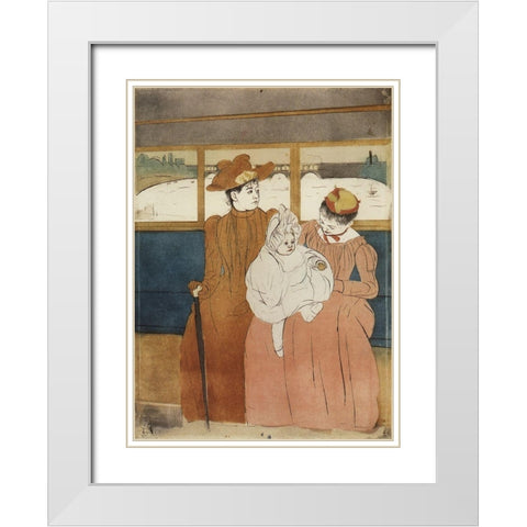 Interior Of A Tramway Passing A Bridge 1891 White Modern Wood Framed Art Print with Double Matting by Cassatt, Mary