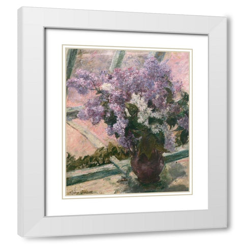 Lilacs In A Window 1880 White Modern Wood Framed Art Print with Double Matting by Cassatt, Mary