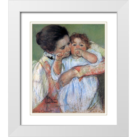 Little Anne Sucking Her Finger 1897 White Modern Wood Framed Art Print with Double Matting by Cassatt, Mary