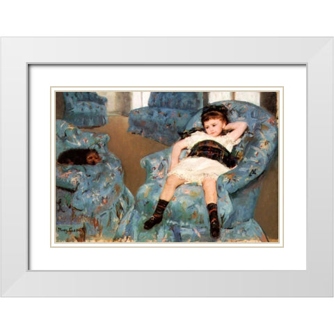 Little Girl In A Blue Armchair 1878 White Modern Wood Framed Art Print with Double Matting by Cassatt, Mary