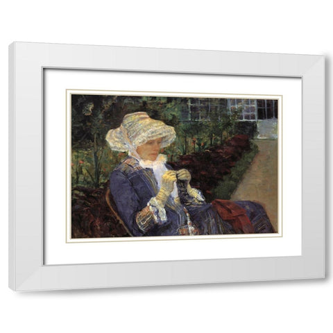 Lydia Crocheting In The Garden At Marly 1880 White Modern Wood Framed Art Print with Double Matting by Cassatt, Mary