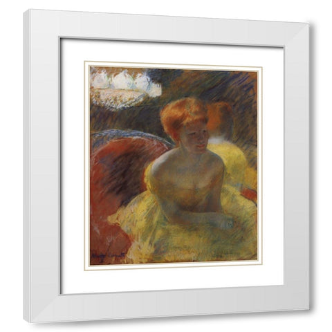 Lydia Leaning On Her Arms Seated In A Loge 1879 White Modern Wood Framed Art Print with Double Matting by Cassatt, Mary