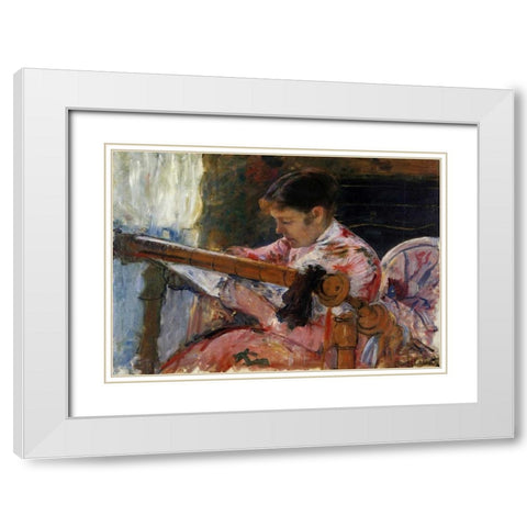 Lydia Seated At An Embroidery Frame 1881 White Modern Wood Framed Art Print with Double Matting by Cassatt, Mary