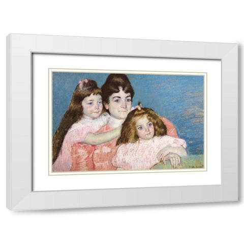 Madame Aude And Her Two Daughters 1899 White Modern Wood Framed Art Print with Double Matting by Cassatt, Mary