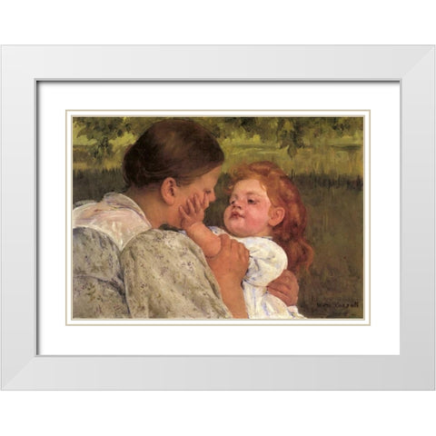 Maternal Caress 1896 White Modern Wood Framed Art Print with Double Matting by Cassatt, Mary