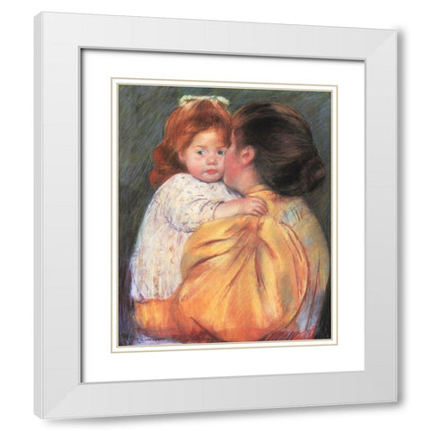 Maternal Kiss 1897 White Modern Wood Framed Art Print with Double Matting by Cassatt, Mary