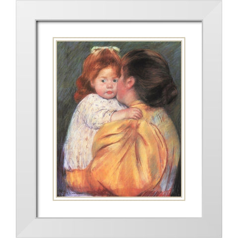 Maternal Kiss 1897 White Modern Wood Framed Art Print with Double Matting by Cassatt, Mary