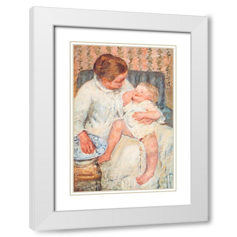 Mother About To Wash Her Sleepy Child White Modern Wood Framed Art Print with Double Matting by Cassatt, Mary