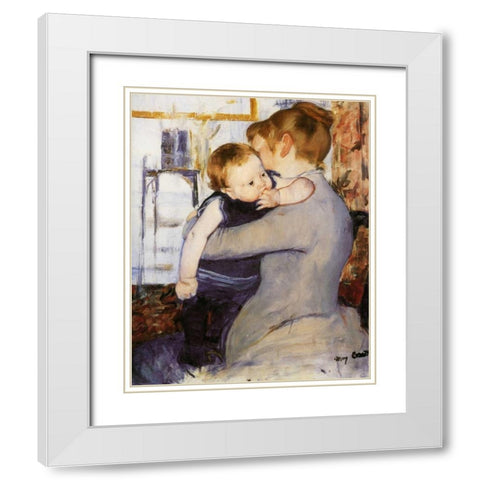 Mother And Child 1889 White Modern Wood Framed Art Print with Double Matting by Cassatt, Mary