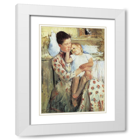 Mother And Child 1890 White Modern Wood Framed Art Print with Double Matting by Cassatt, Mary