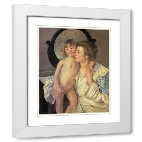 Mother And Child 1899 White Modern Wood Framed Art Print with Double Matting by Cassatt, Mary