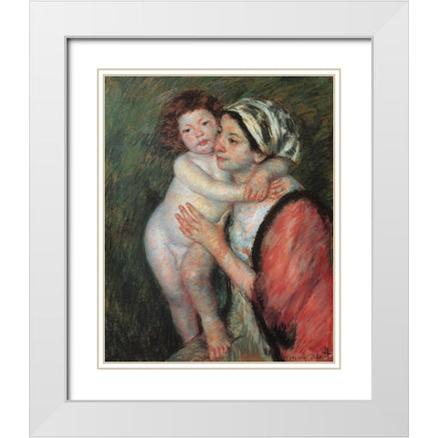 Mother And Child 1914 White Modern Wood Framed Art Print with Double Matting by Cassatt, Mary