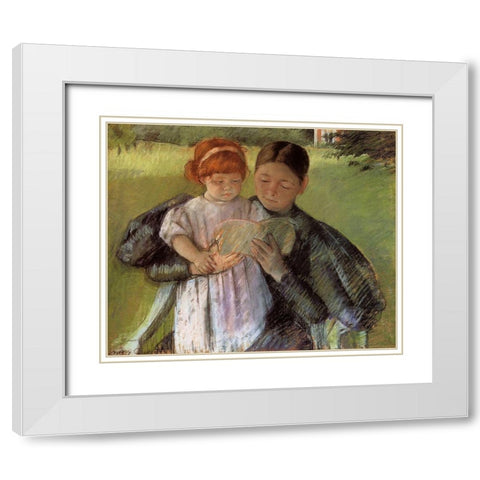 Nurse Reading To A Little Girl 1895 White Modern Wood Framed Art Print with Double Matting by Cassatt, Mary