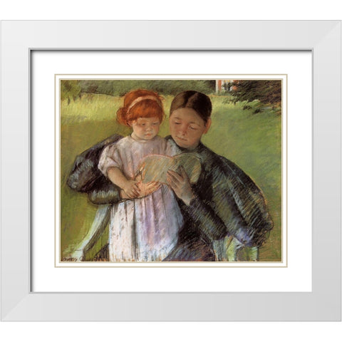 Nurse Reading To A Little Girl 1895 White Modern Wood Framed Art Print with Double Matting by Cassatt, Mary