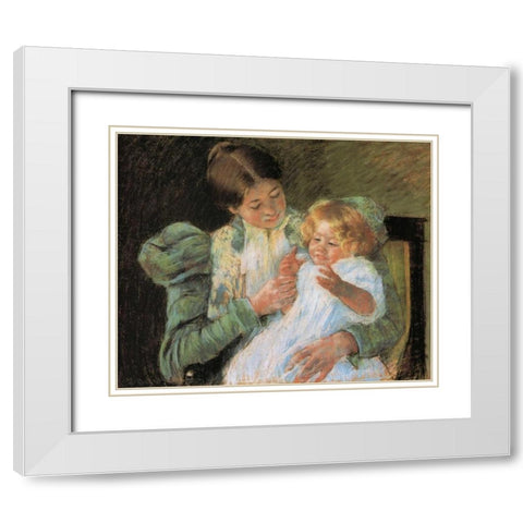Pattycake 1897 White Modern Wood Framed Art Print with Double Matting by Cassatt, Mary