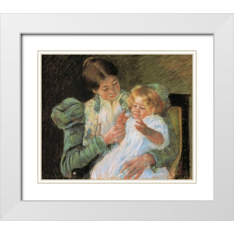 Pattycake 1897 White Modern Wood Framed Art Print with Double Matting by Cassatt, Mary
