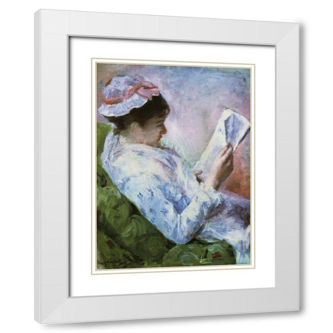 Portrait Of Lydia Reading 1879 White Modern Wood Framed Art Print with Double Matting by Cassatt, Mary