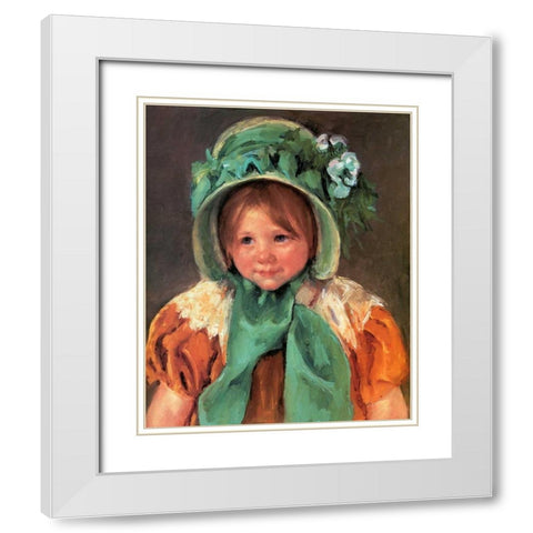 Sara In A Green Bonnet 1901 White Modern Wood Framed Art Print with Double Matting by Cassatt, Mary