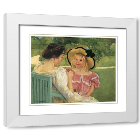 Simone And Her Mother In The Garden 1904 White Modern Wood Framed Art Print with Double Matting by Cassatt, Mary
