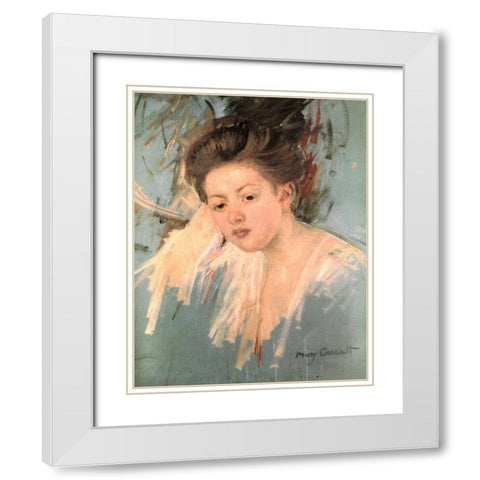 Sketch For Denise At Her Dressing Table 1909 White Modern Wood Framed Art Print with Double Matting by Cassatt, Mary