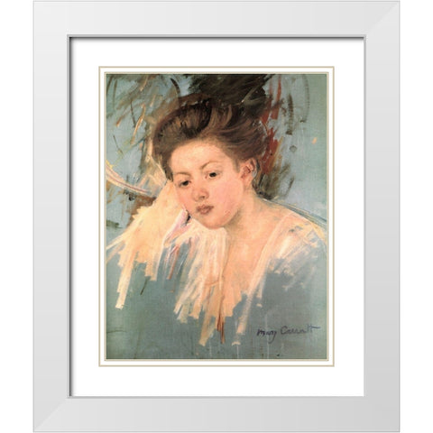 Sketch For Denise At Her Dressing Table 1909 White Modern Wood Framed Art Print with Double Matting by Cassatt, Mary