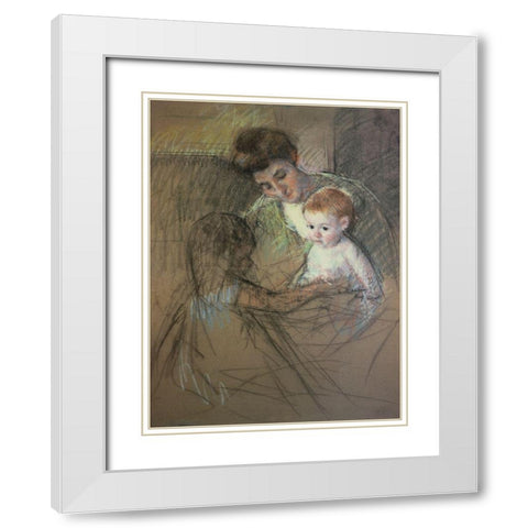 Sketch For Mother And Daughter Looking At The Baby 1905 White Modern Wood Framed Art Print with Double Matting by Cassatt, Mary