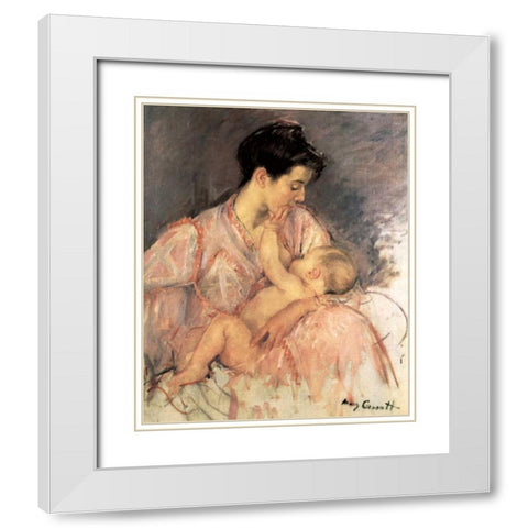 Sketch For Mother Jeanne Nursing Her Baby 1906 White Modern Wood Framed Art Print with Double Matting by Cassatt, Mary