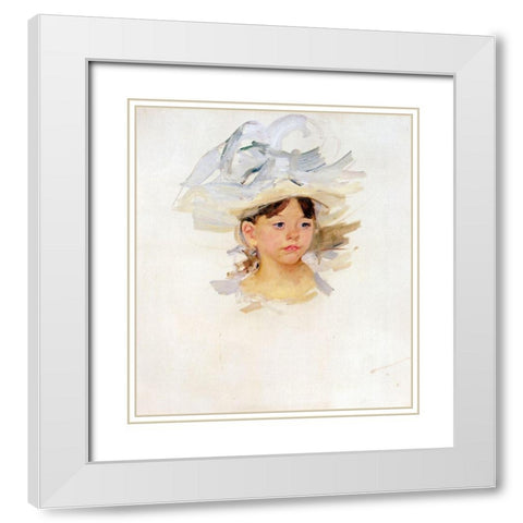 Sketch Of Mary Ellen In A Big Blue Hat White Modern Wood Framed Art Print with Double Matting by Cassatt, Mary