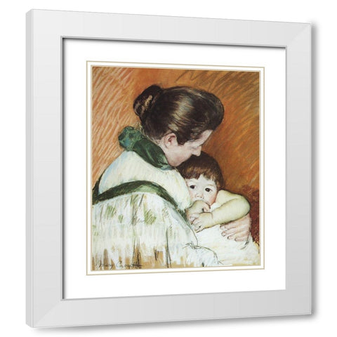 Sleepy Thomas Sucking His Thumb 1893 White Modern Wood Framed Art Print with Double Matting by Cassatt, Mary