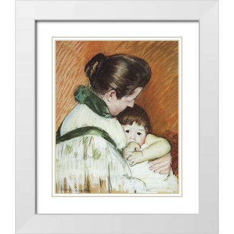 Sleepy Thomas Sucking His Thumb 1893 White Modern Wood Framed Art Print with Double Matting by Cassatt, Mary