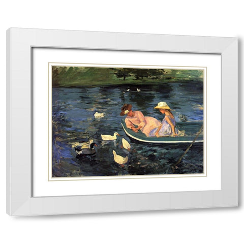 Summertime II 1894 White Modern Wood Framed Art Print with Double Matting by Cassatt, Mary