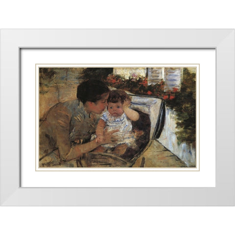 Susan Comforting The Baby 1881 White Modern Wood Framed Art Print with Double Matting by Cassatt, Mary