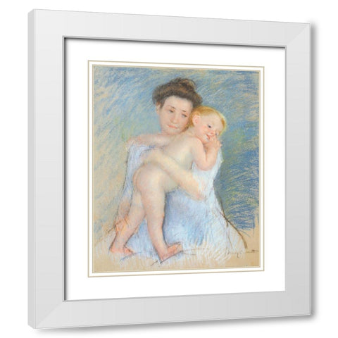 Tendresse Maternelle 1908 White Modern Wood Framed Art Print with Double Matting by Cassatt, Mary