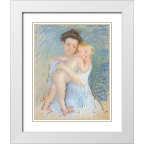 Tendresse Maternelle 1908 White Modern Wood Framed Art Print with Double Matting by Cassatt, Mary