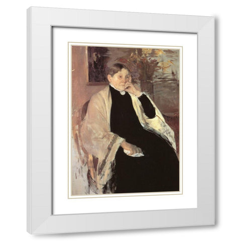The Artists Mother Katherine Kelso Johnston 1889 White Modern Wood Framed Art Print with Double Matting by Cassatt, Mary