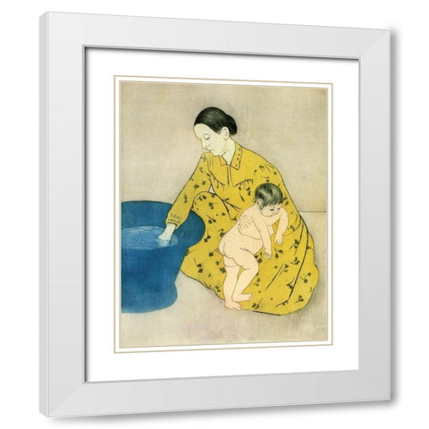 The Childs Bath 1891 White Modern Wood Framed Art Print with Double Matting by Cassatt, Mary