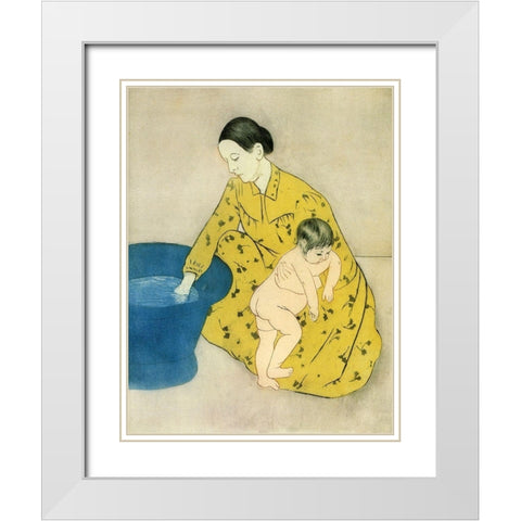 The Childs Bath 1891 White Modern Wood Framed Art Print with Double Matting by Cassatt, Mary
