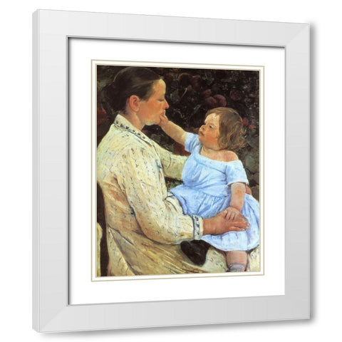 The Childs Caress 1891 White Modern Wood Framed Art Print with Double Matting by Cassatt, Mary