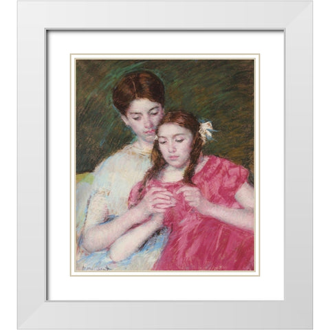 The Crochet Lesson 1913 White Modern Wood Framed Art Print with Double Matting by Cassatt, Mary