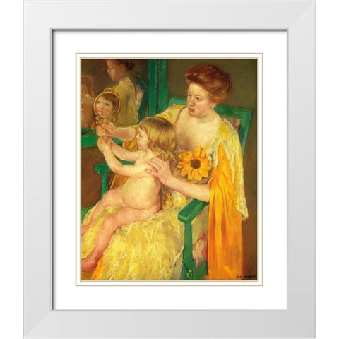 The Mirror 1905 White Modern Wood Framed Art Print with Double Matting by Cassatt, Mary