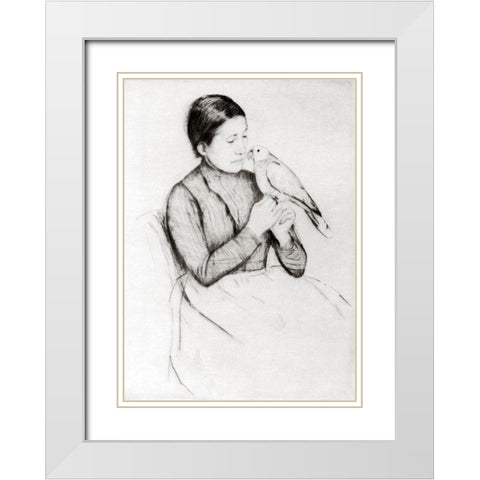 The Parrot 1889 White Modern Wood Framed Art Print with Double Matting by Cassatt, Mary