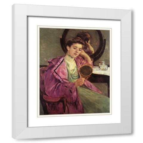 Woman At Her Toilette 1909 White Modern Wood Framed Art Print with Double Matting by Cassatt, Mary