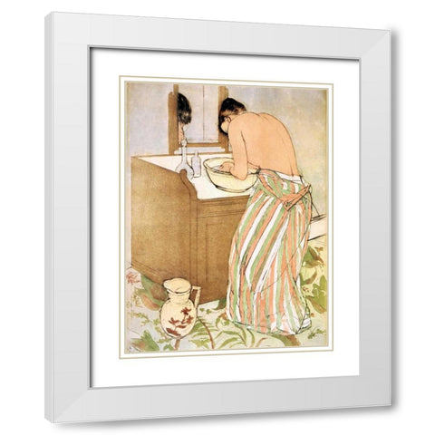 Woman Bathing I 1891 White Modern Wood Framed Art Print with Double Matting by Cassatt, Mary