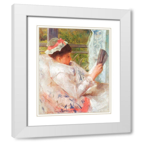 Woman Reading-Lydia 1878 White Modern Wood Framed Art Print with Double Matting by Cassatt, Mary