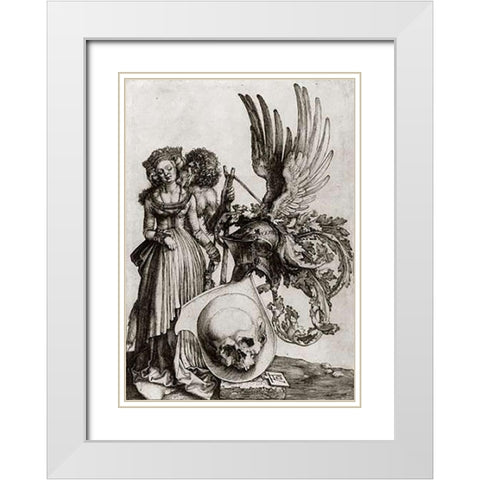 Coat Of Arms With A Skull White Modern Wood Framed Art Print with Double Matting by Durer, Albrecht
