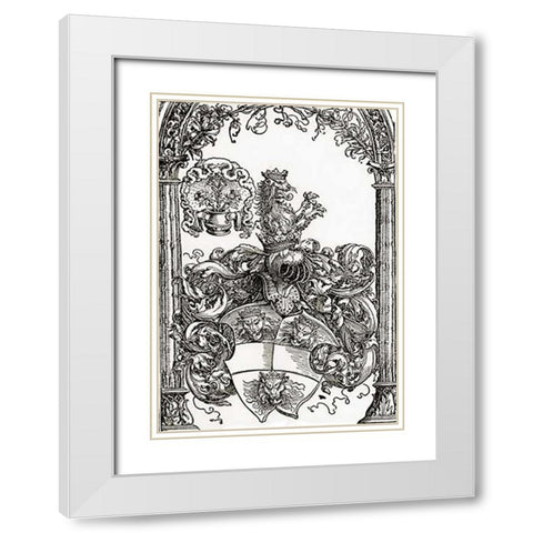 Coat Of Arms With Three Lions Heads White Modern Wood Framed Art Print with Double Matting by Durer, Albrecht