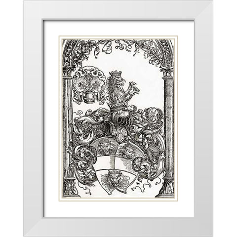 Coat Of Arms With Three Lions Heads White Modern Wood Framed Art Print with Double Matting by Durer, Albrecht